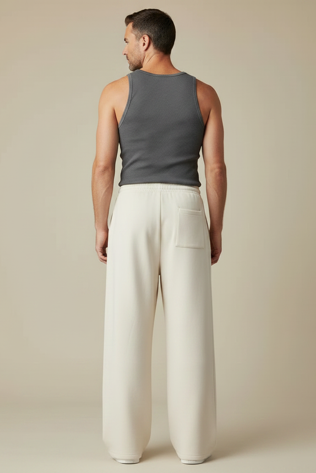 Pantalon Fluide Écru Ample Coton Décontracté Homme - Beige Molleton - vue 2