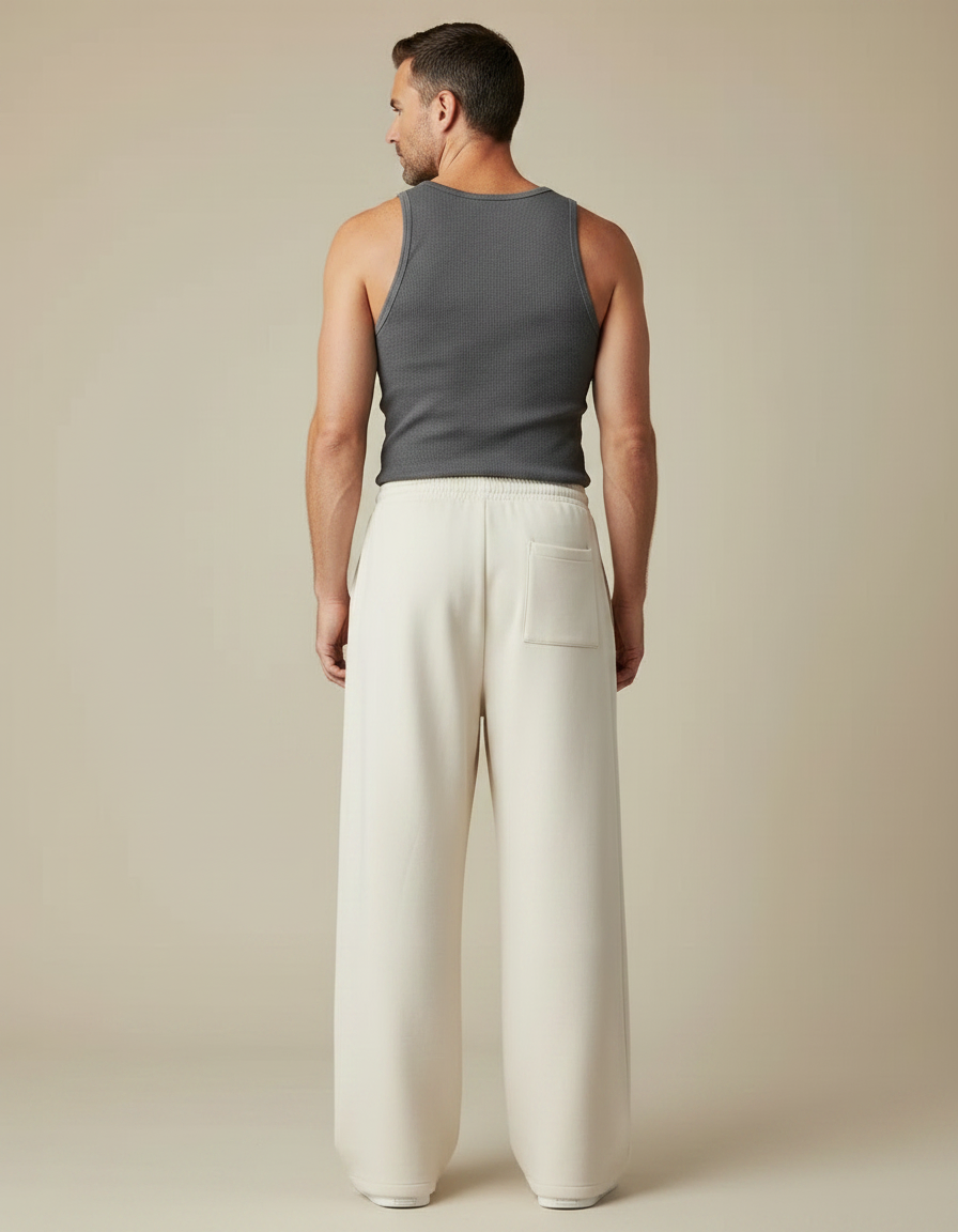 Pantalon Fluide Écru Ample Coton Décontracté Homme - Beige Molleton - vue 2