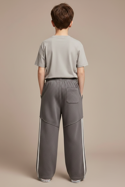 Pantalon Fluide Gris Ample Sport Rayures Blanches Enfant - Molleton - vue 2