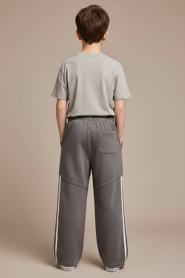 Pantalon Fluide Gris Ample Sport Rayures Blanches Enfant - Molleton - vue 2
