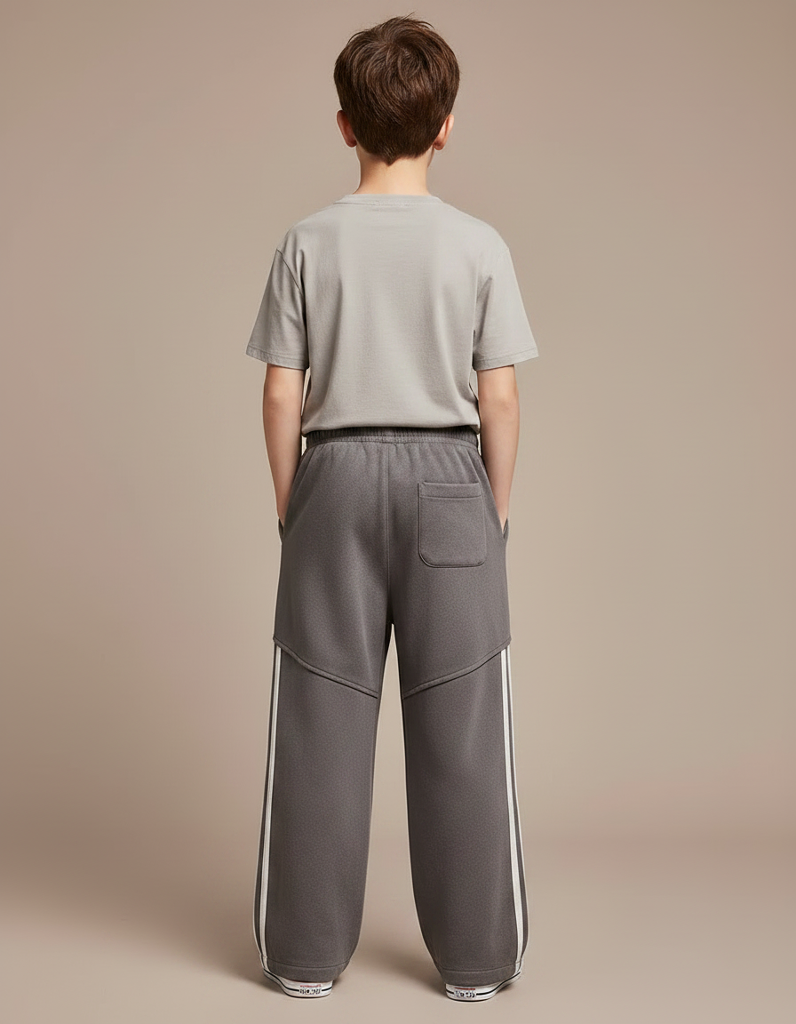 Pantalon Fluide Gris Ample Sport Rayures Blanches Enfant - Molleton - vue 2