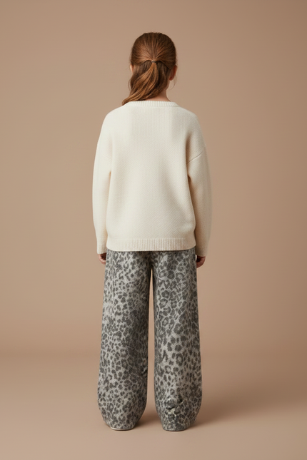 Pantalon Fluide Léopard Gris Ample Hiver Enfant - Maille - vue 2