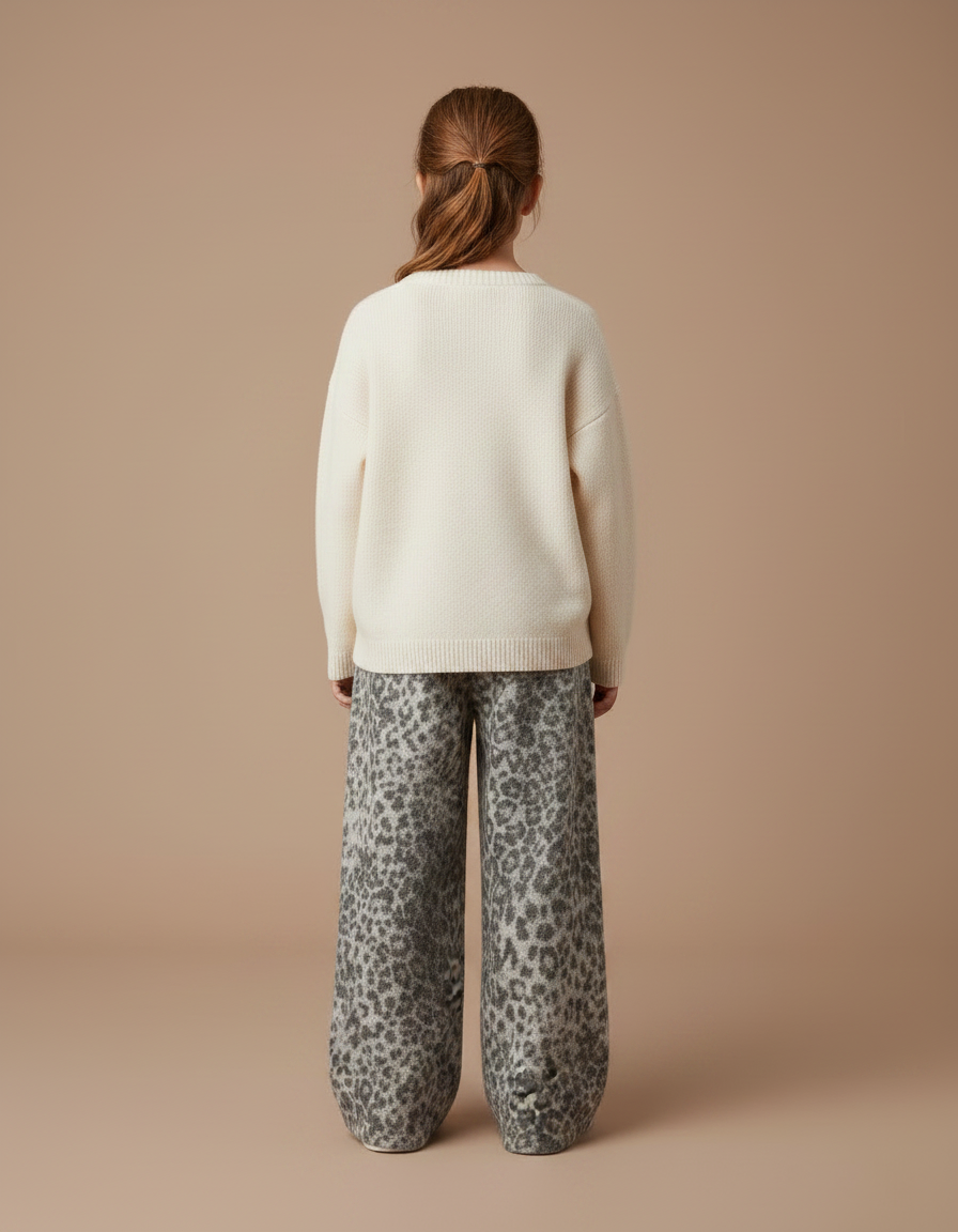 Pantalon Fluide Léopard Gris Ample Hiver Enfant - Maille - vue 2