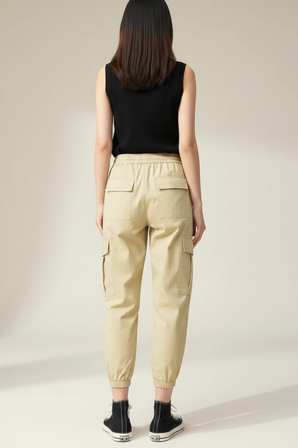 Pantalon Fluide Cargo Kaki Ample Décontracté Coton - vue 2