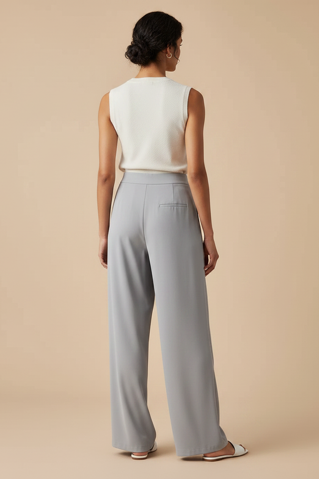 Pantalon Fluide Gris Ample Drapé Décontracté Élégant - Polyester - vue 2