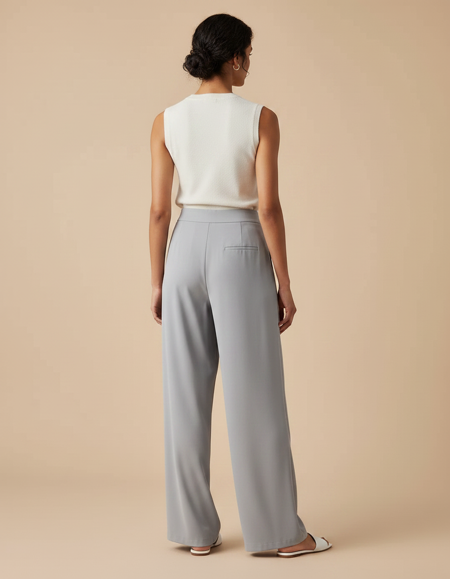 Pantalon Fluide Gris Ample Drapé Décontracté Élégant - Polyester - vue 2