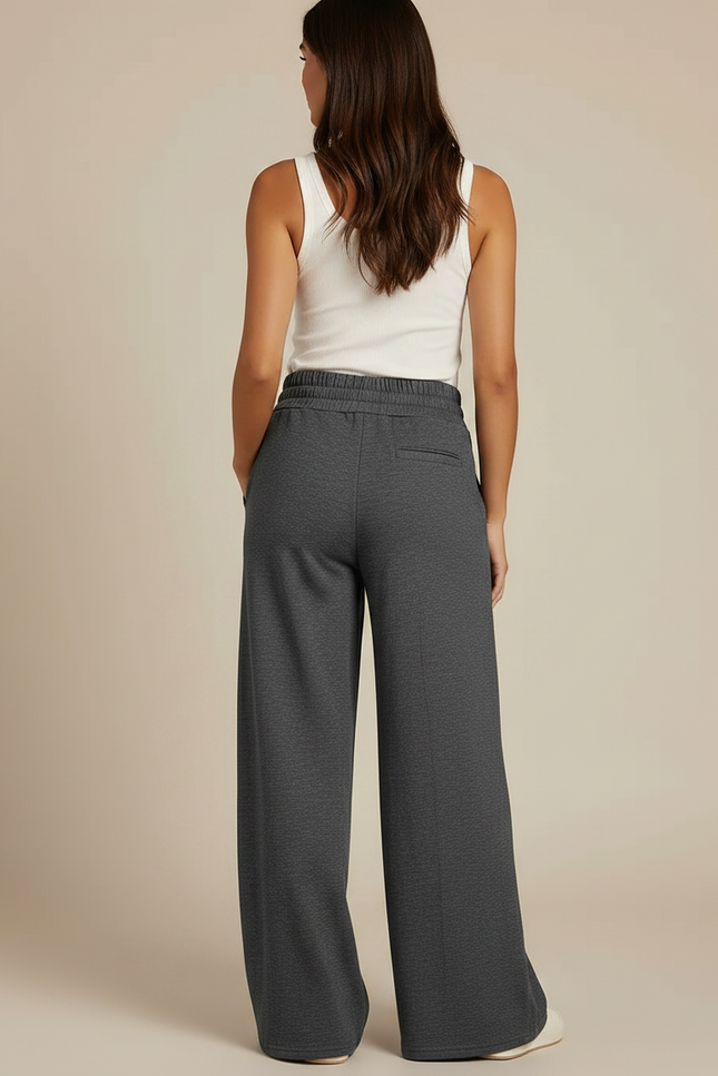 Pantalon Fluide Ample Gris Cordon Poches Décontracté - Molleton - vue 2