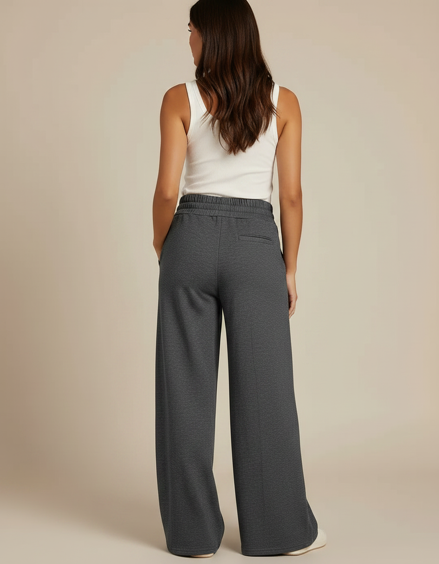 Pantalon Fluide Ample Gris Cordon Poches Décontracté - Molleton - vue 2