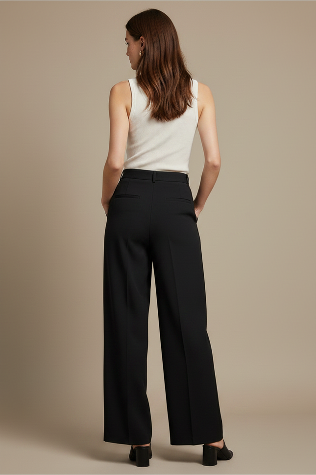 Pantalon Fluide Femme Noir Palazzo Viscose Chic Été 4 - Polyester - vue 2