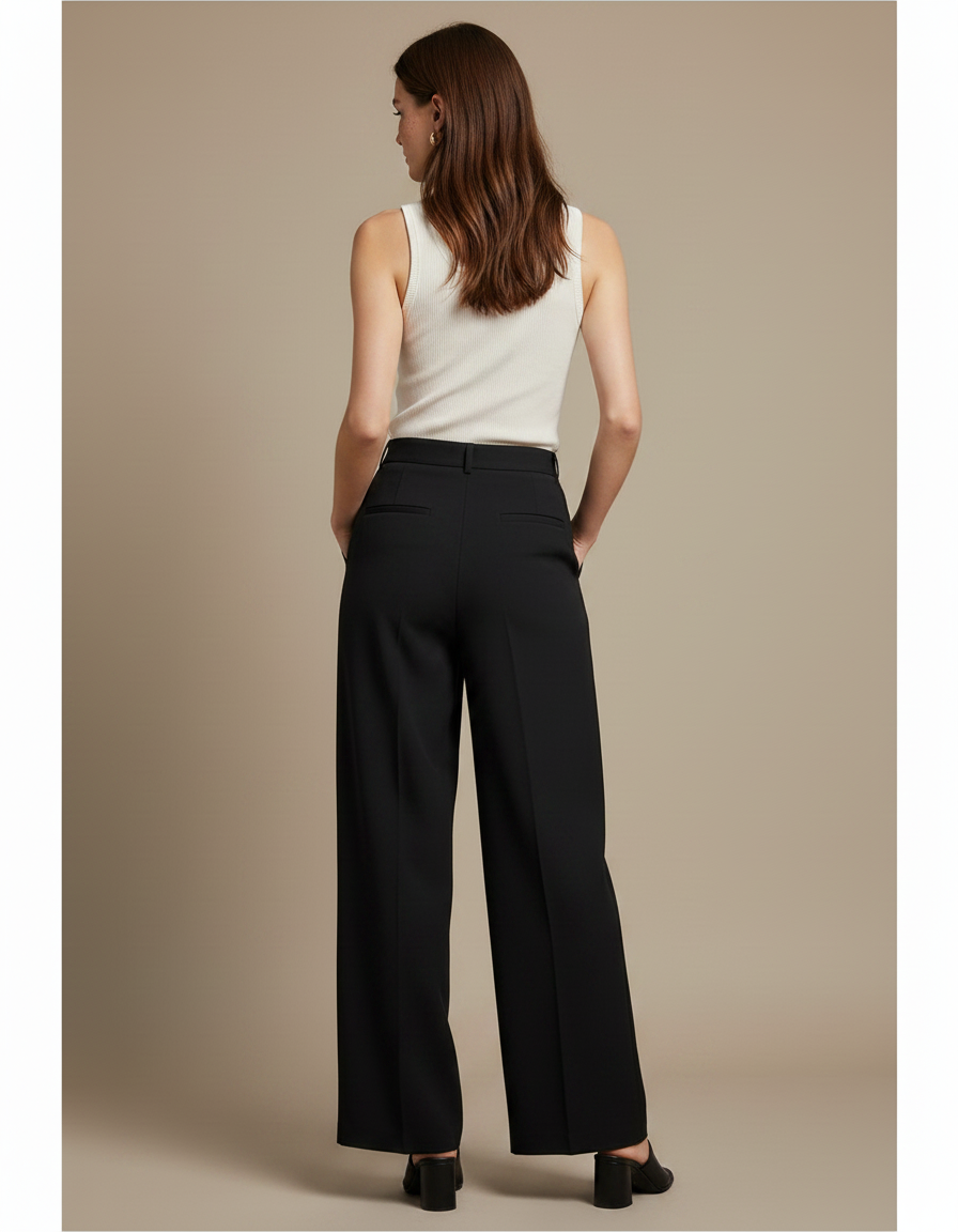 Pantalon Fluide Femme Noir Palazzo Viscose Chic Été 4 - Polyester - vue 2