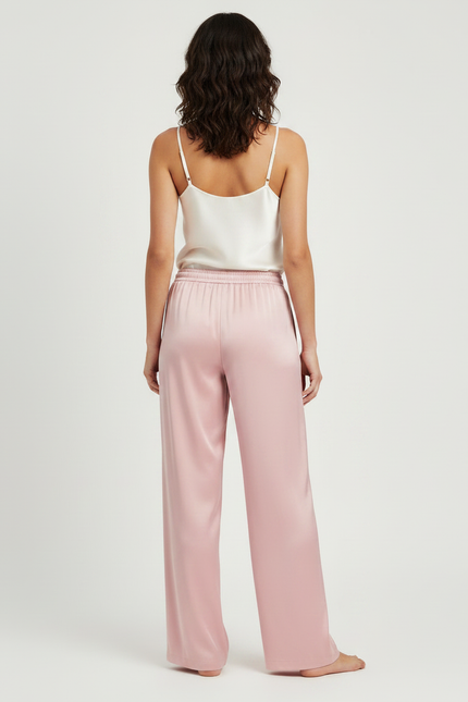 Pantalon Fluide Rose Poudré Ample Soie Élégant Femme - vue 2