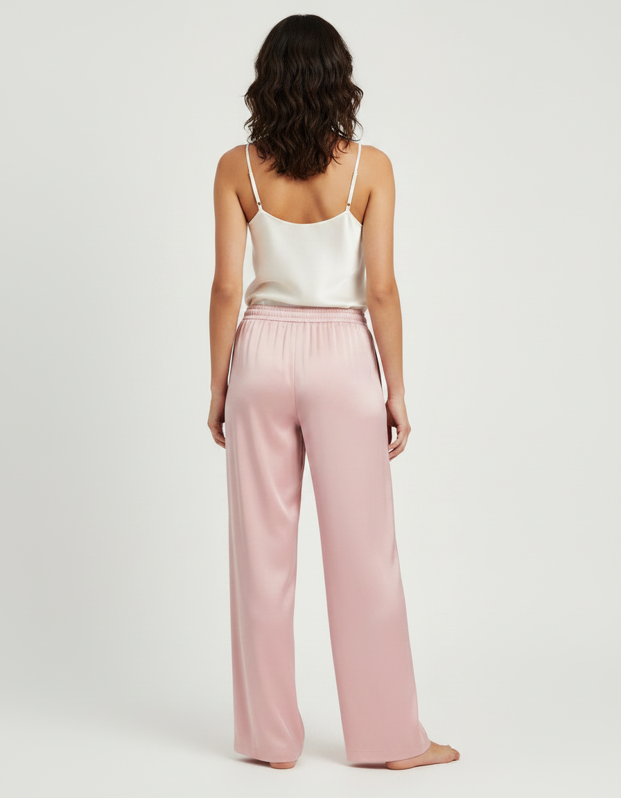 Pantalon Fluide Rose Poudré Ample Soie Élégant Femme - vue 2