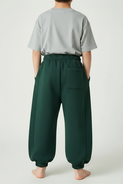 Pantalon Fluide Vert Ample Molletonné Décontracté Enfant - vue 2