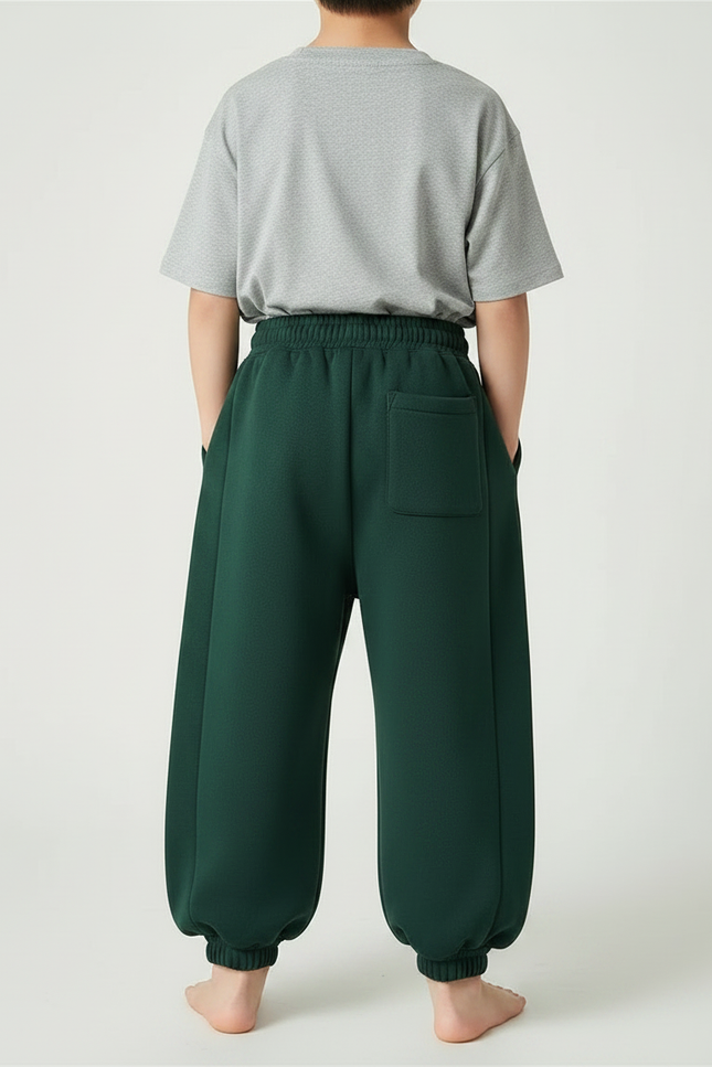 Pantalon Fluide Vert Ample Molletonné Décontracté Enfant - vue 2
