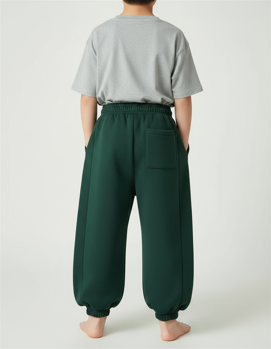 Pantalon Fluide Vert Ample Molletonné Décontracté Enfant - vue 2