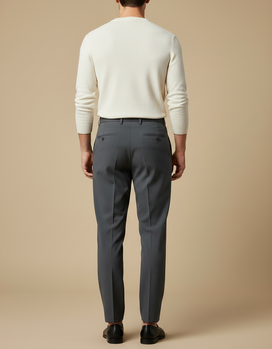 Pantalon Fluide Homme Gris Coupe Droite Élégant - Polyester - vue 2