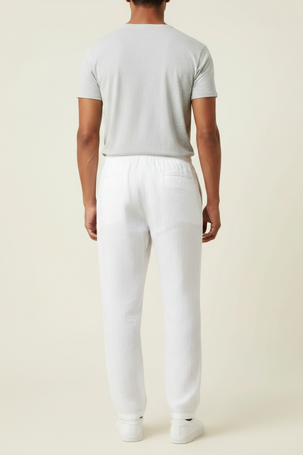 Pantalon Fluide Blanc Lin Ample Décontracté Homme - vue 2