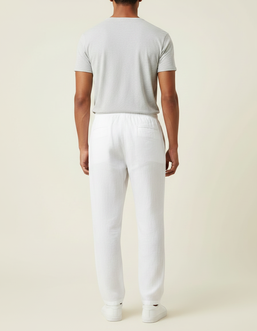 Pantalon Fluide Blanc Lin Ample Décontracté Homme - vue 2