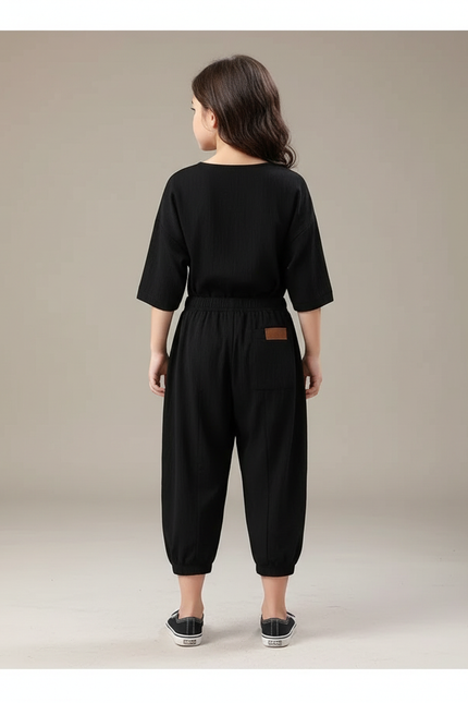 Pantalon Fluide Bebe Garcon - Noir Cordé
