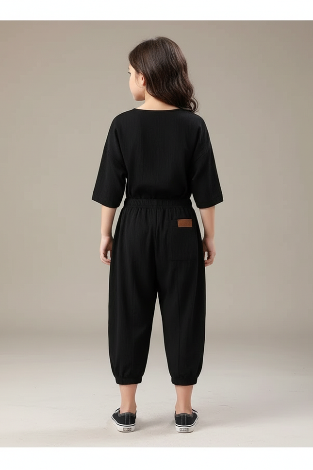 Pantalon Fluide Bebe Garcon - Noir Cordé