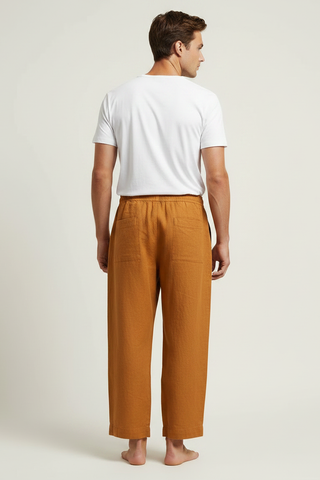 Pantalon Fluide Lin Ample Marron Décontracté Homme - vue 2