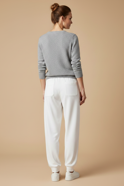 Pantalon Fluide Blanc Coton Ample Cœur Décontracté Sport - Molleton - vue 2