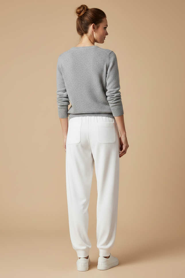 Pantalon Fluide Blanc Coton Ample Cœur Décontracté Sport - Molleton - vue 2