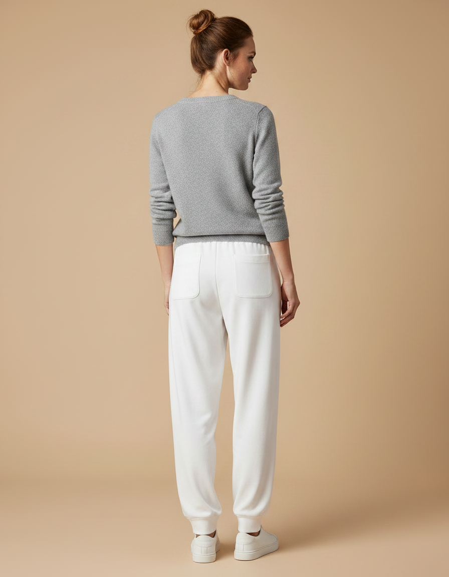 Pantalon Fluide Blanc Coton Ample Cœur Décontracté Sport - Molleton - vue 2