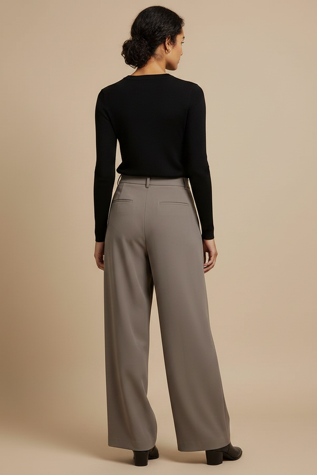Pantalon Fluide Gris Ample Plissé Chic Femme - Viscose - vue 2
