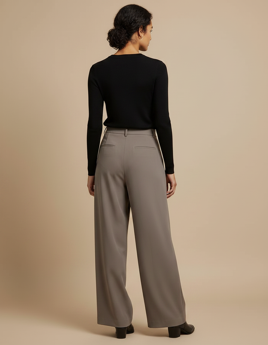 Pantalon Fluide Gris Ample Plissé Chic Femme - Viscose - vue 2