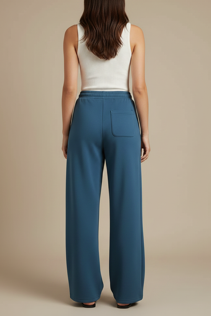 Pantalon Fluide Bleu Cordon Ample Décontracté Sport - Molleton - vue 2