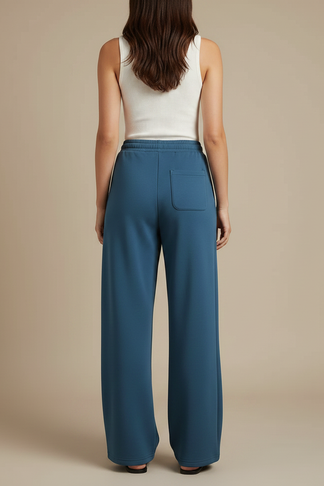 Pantalon Fluide Bleu Cordon Ample Décontracté Sport - Molleton - vue 2