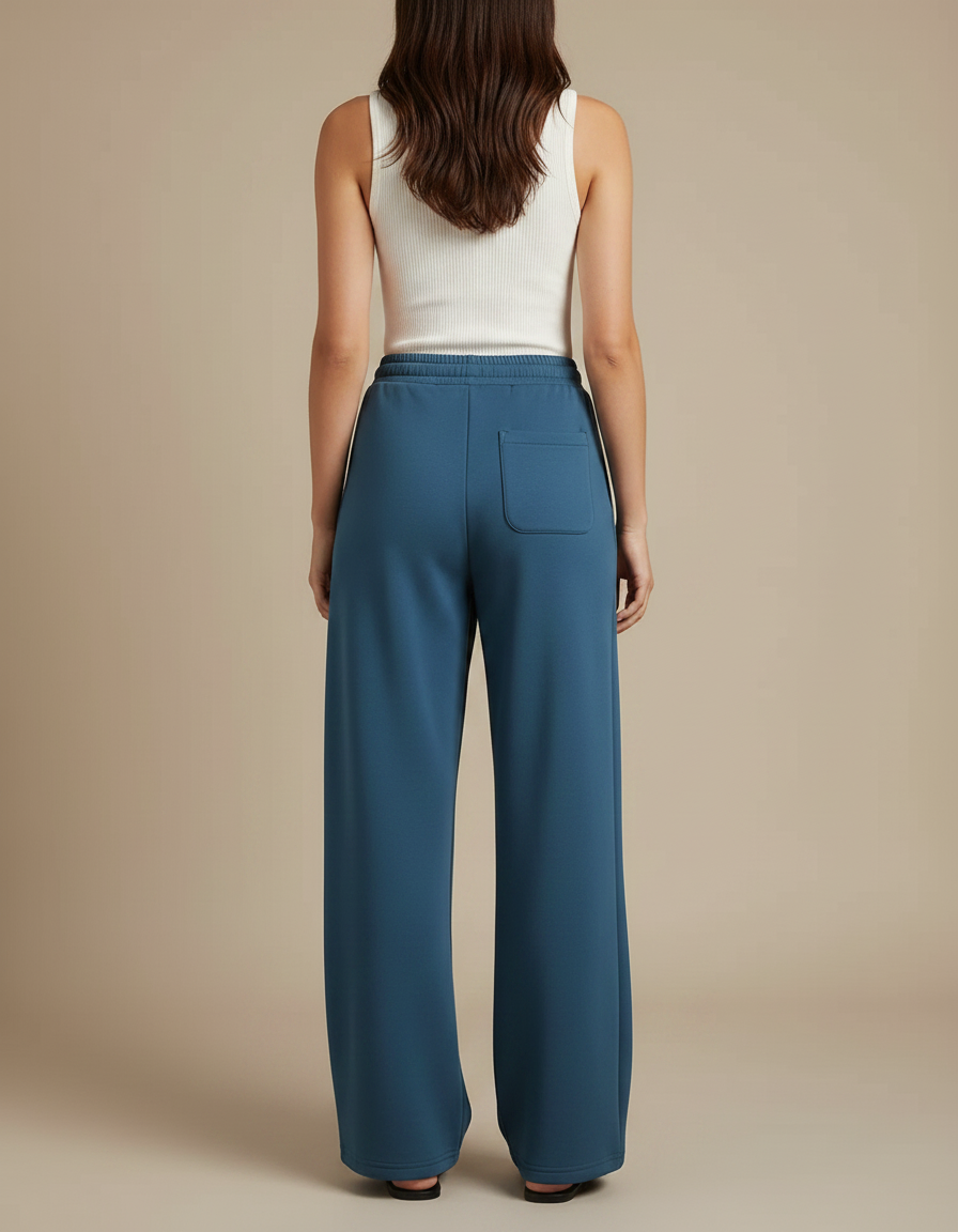 Pantalon Fluide Bleu Cordon Ample Décontracté Sport - Molleton - vue 2