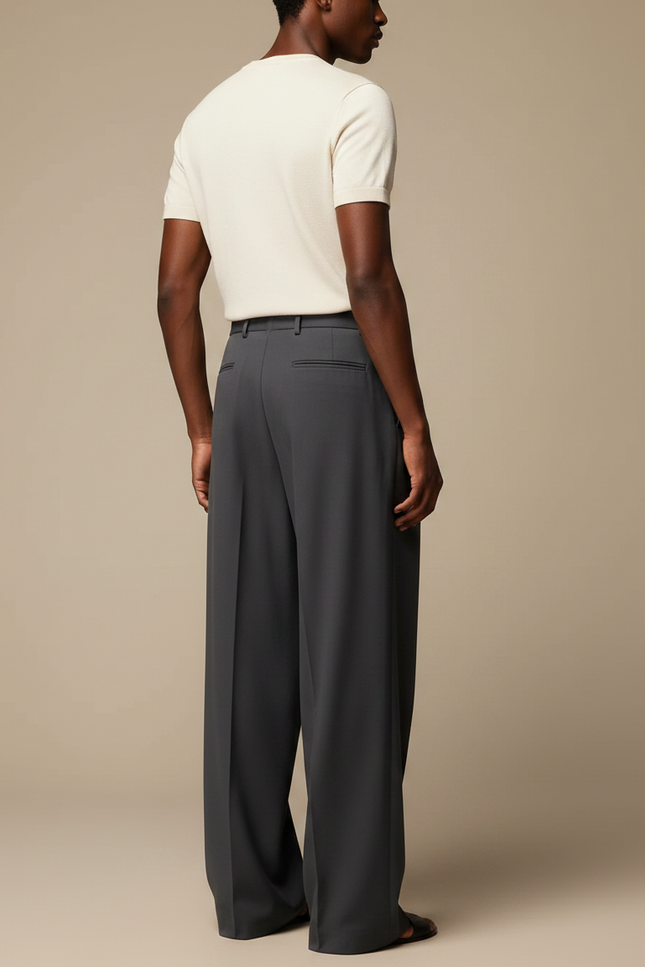 Pantalon Fluide Gris Anthracite Ample Plissé Viscose - vue 2