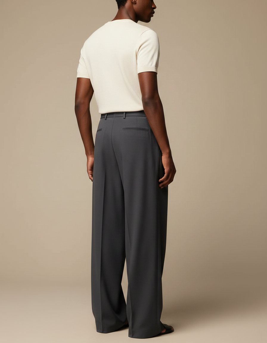 Pantalon Fluide Gris Anthracite Ample Plissé Viscose - vue 2