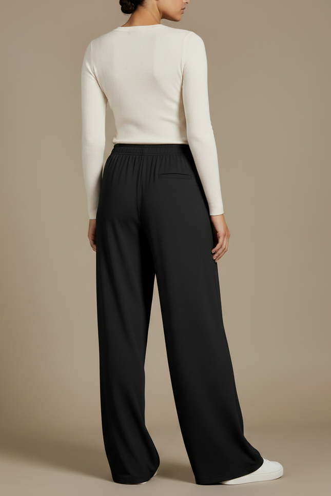 Pantalon Fluide Noir Ample Taille Haute Décontracté - Viscose - vue 2
