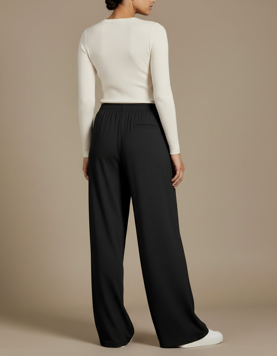 Pantalon Fluide Noir Ample Taille Haute Décontracté - Viscose - vue 2
