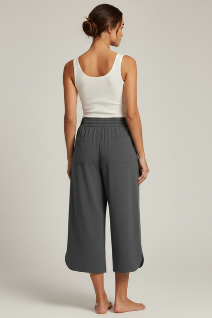 Pantalon Fluide Gris Ample Cordon Décontracté Mi-long - Viscose - vue 2