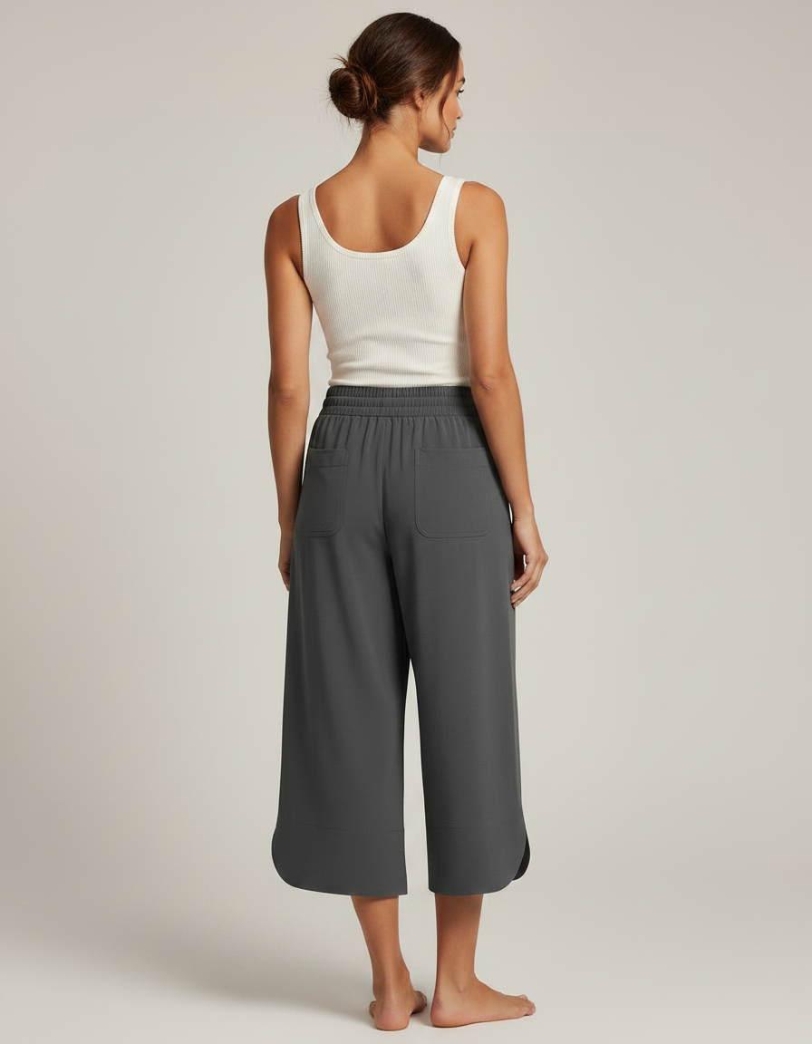 Pantalon Fluide Gris Ample Cordon Décontracté Mi-long - Viscose - vue 2