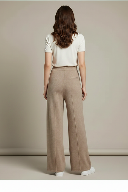 Pantalon Fluide Beige Maille Cordon Ample Femme - vue 2