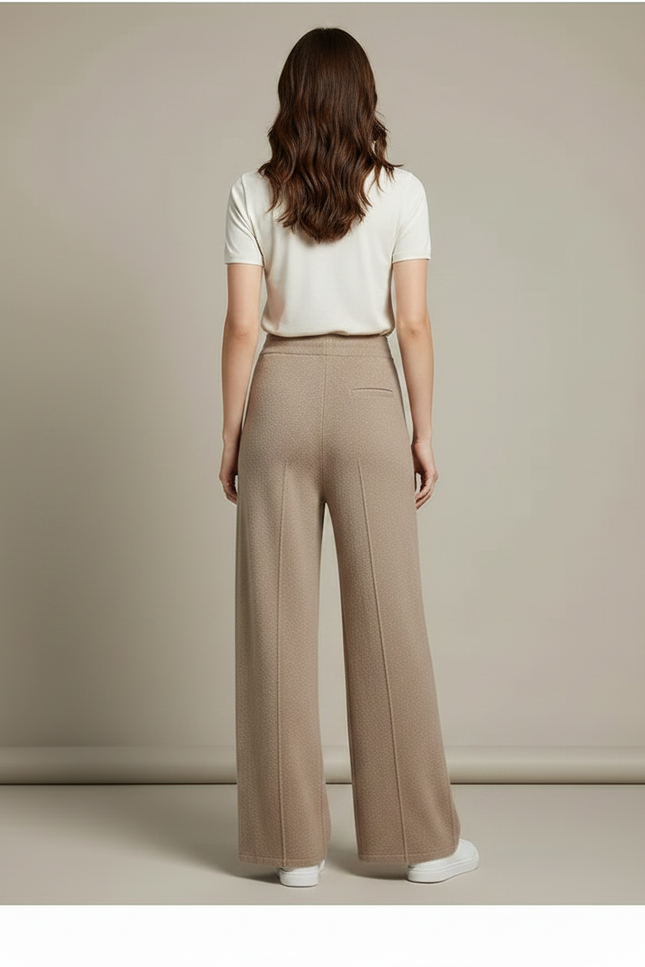 Pantalon Fluide Beige Maille Cordon Ample Femme - vue 2