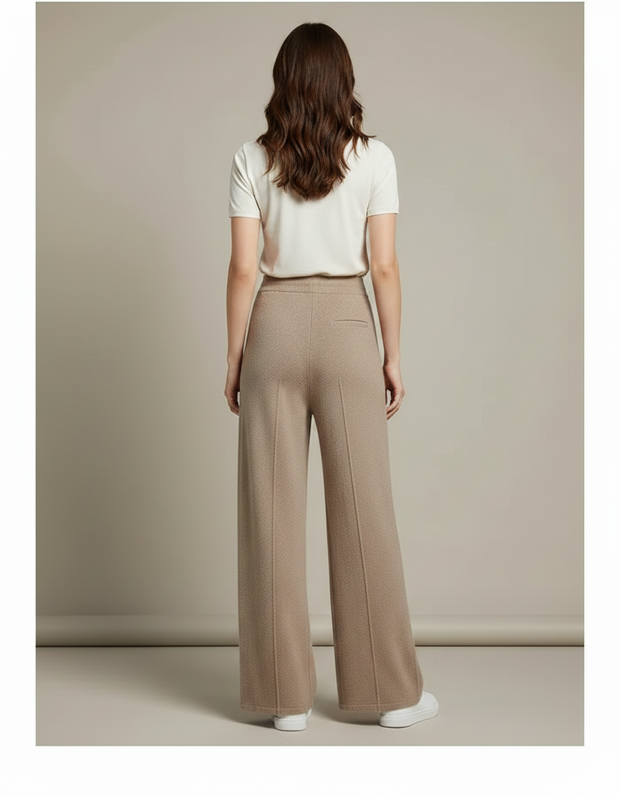 Pantalon Fluide Beige Maille Cordon Ample Femme - vue 2