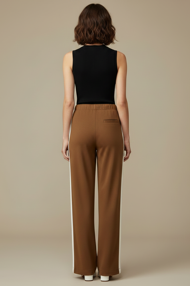 Pantalon Fluide Marron Ample Rayures Blanches Cordon - Molleton - vue 2