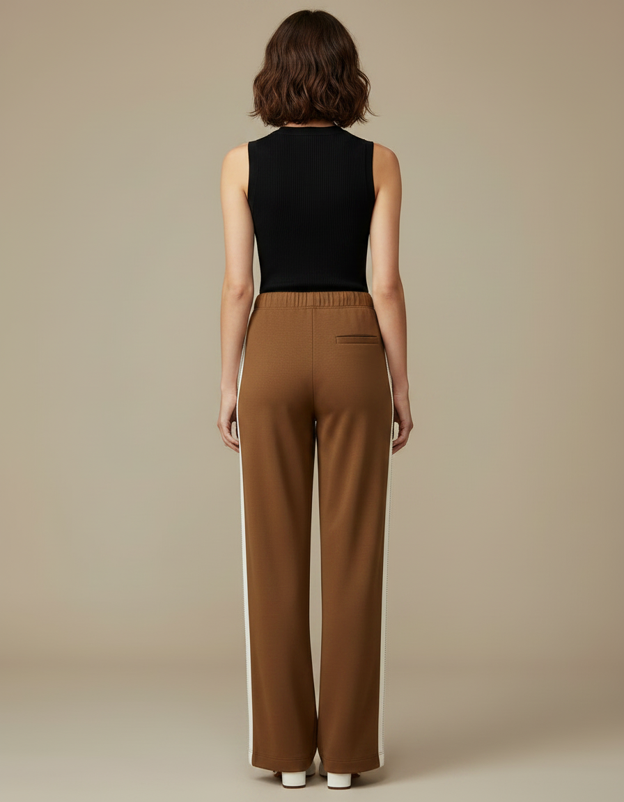 Pantalon Fluide Marron Ample Rayures Blanches Cordon - Molleton - vue 2