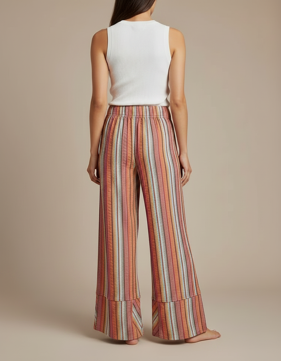 Pantalon Fluide Rayé Ample Taille Haute Tricoté - Multicolore Maille - vue 2