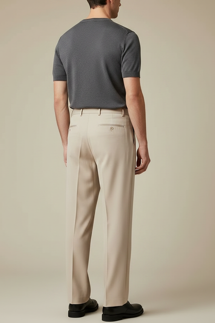 Pantalon Fluide Homme Droit Ample Décontracté Beige - Polyester - vue 2