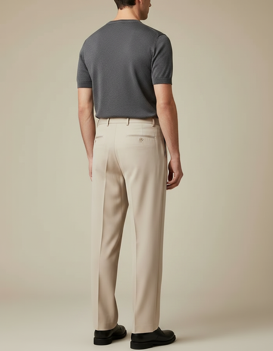 Pantalon Fluide Homme Droit Ample Décontracté Beige - Polyester - vue 2