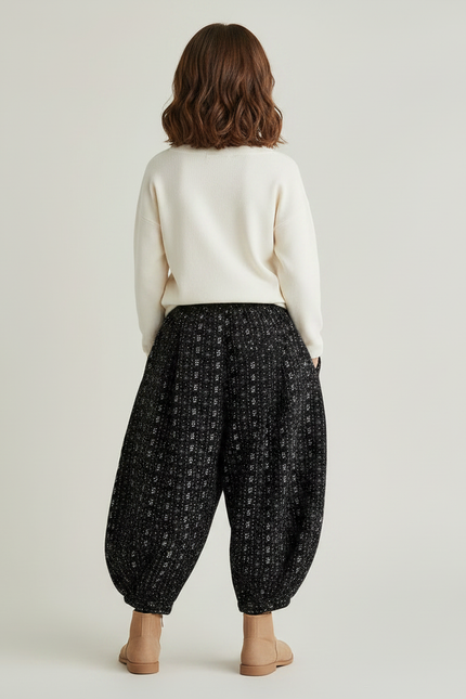 Pantalon Fluide Noir Ample Harem Imprimé Enfant - Tweed - vue 2