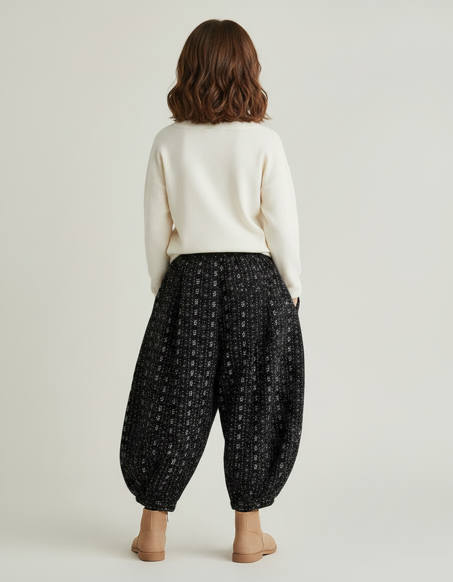 Pantalon Fluide Noir Ample Harem Imprimé Enfant - Tweed - vue 2