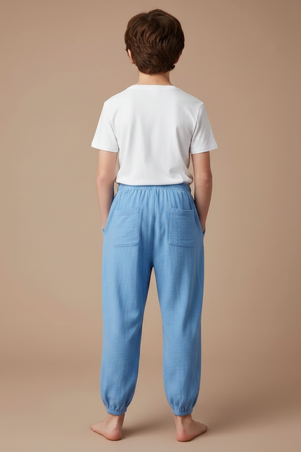 Pantalon Fluide Coton Bleu Clair Respirant Garçon - vue 2